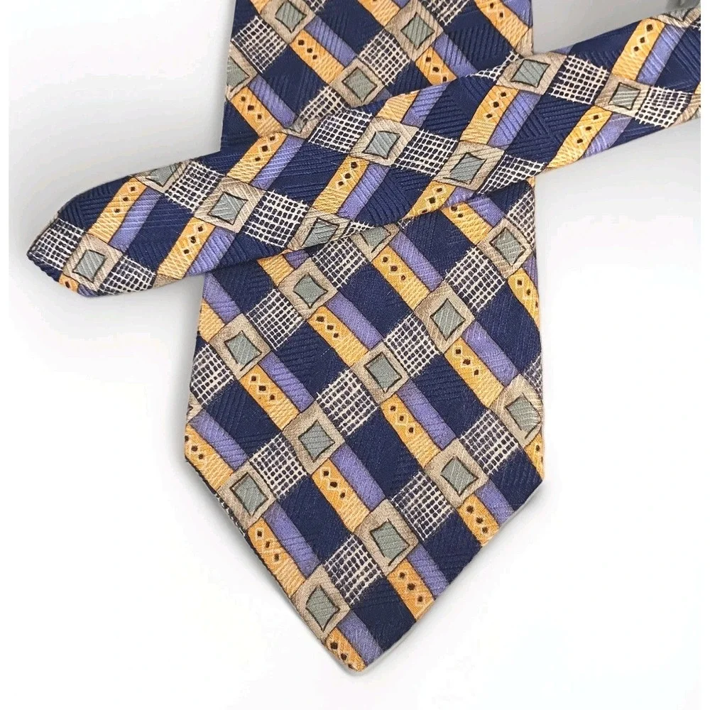 VTG Robert Talbott Studio Tie Mens Gold Blue Geometric Studio 60